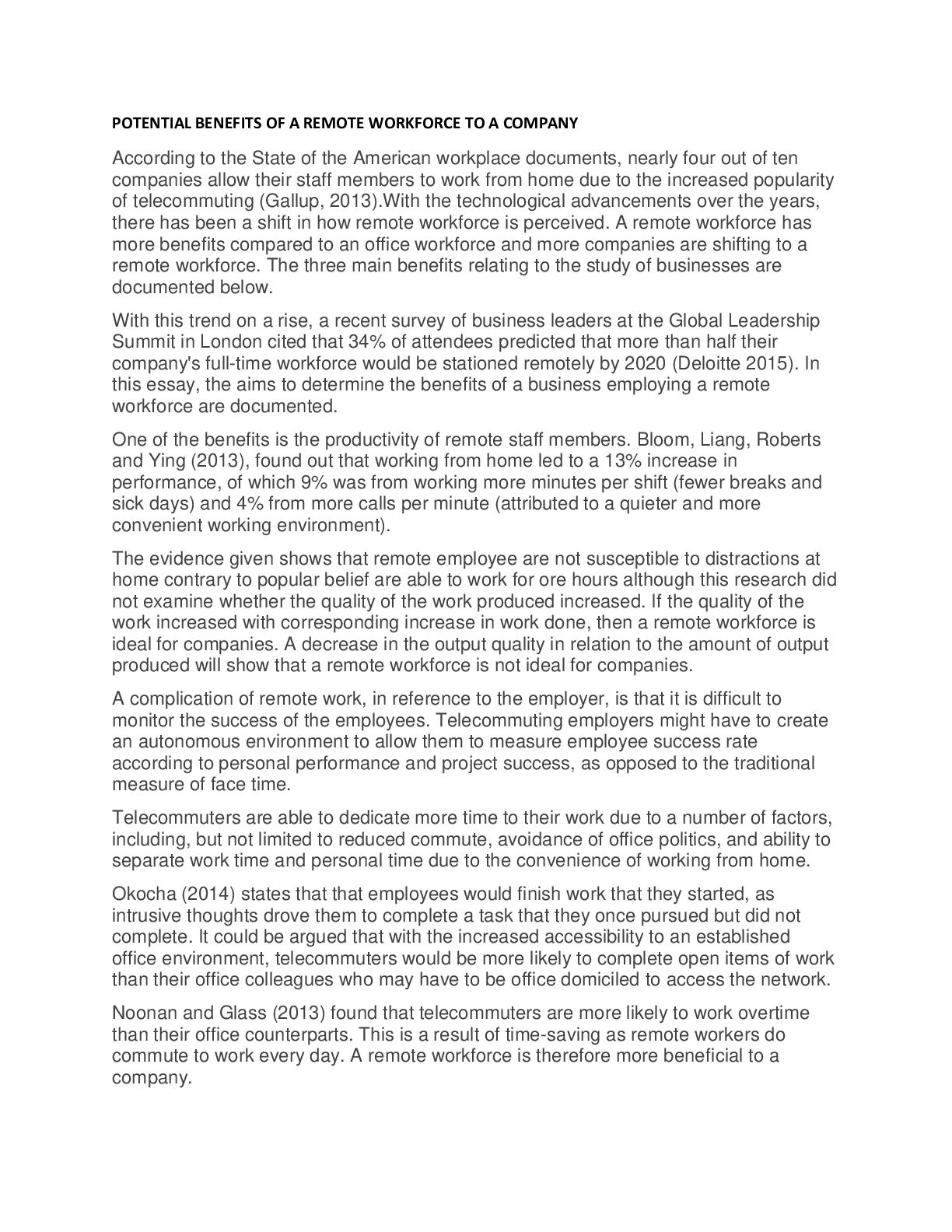 Preview image for POTENTIAL BENEFITS OF A REMOTE WORKFORCE TO A COMPANY